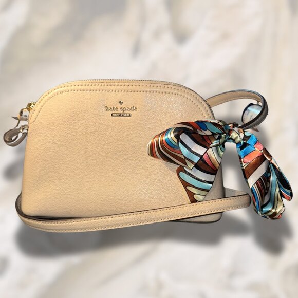 kate spade Handbags - Kate Spade Dome Crossbody Bag in Beige with Colorful Scarf